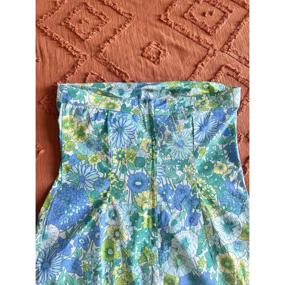 Y2k 90’s Zinc Size 13 Cotton Blue Green Floral Strapless Midi Pencil Dress - Picture 6 of 6